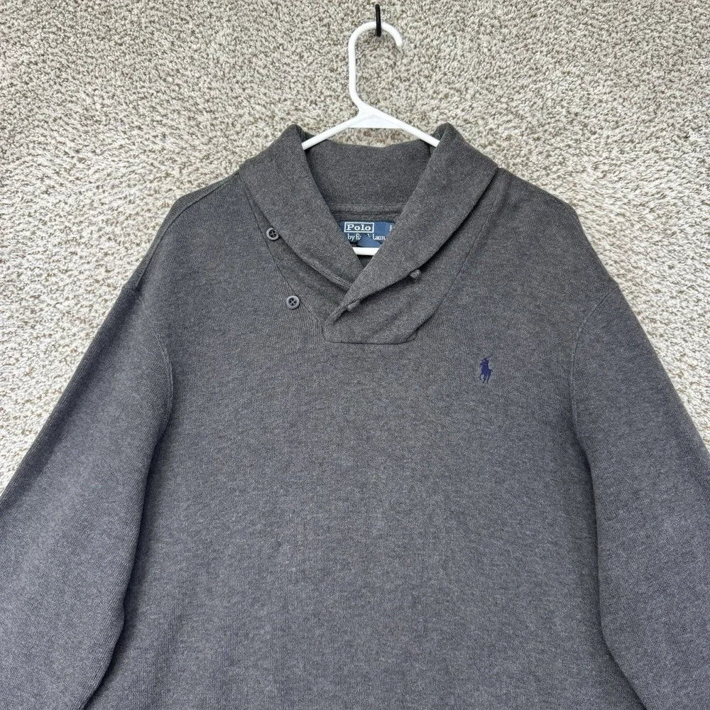 Polo Ralph Lauren Shawl Neck Sweater Men's Size XL Gray Pullover 100% Cotton